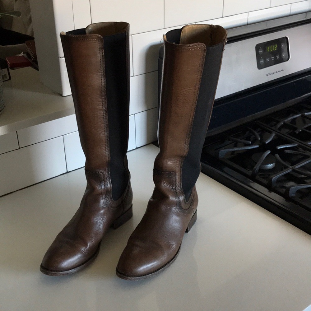 Frye Tall Leather Boots Black Stripe